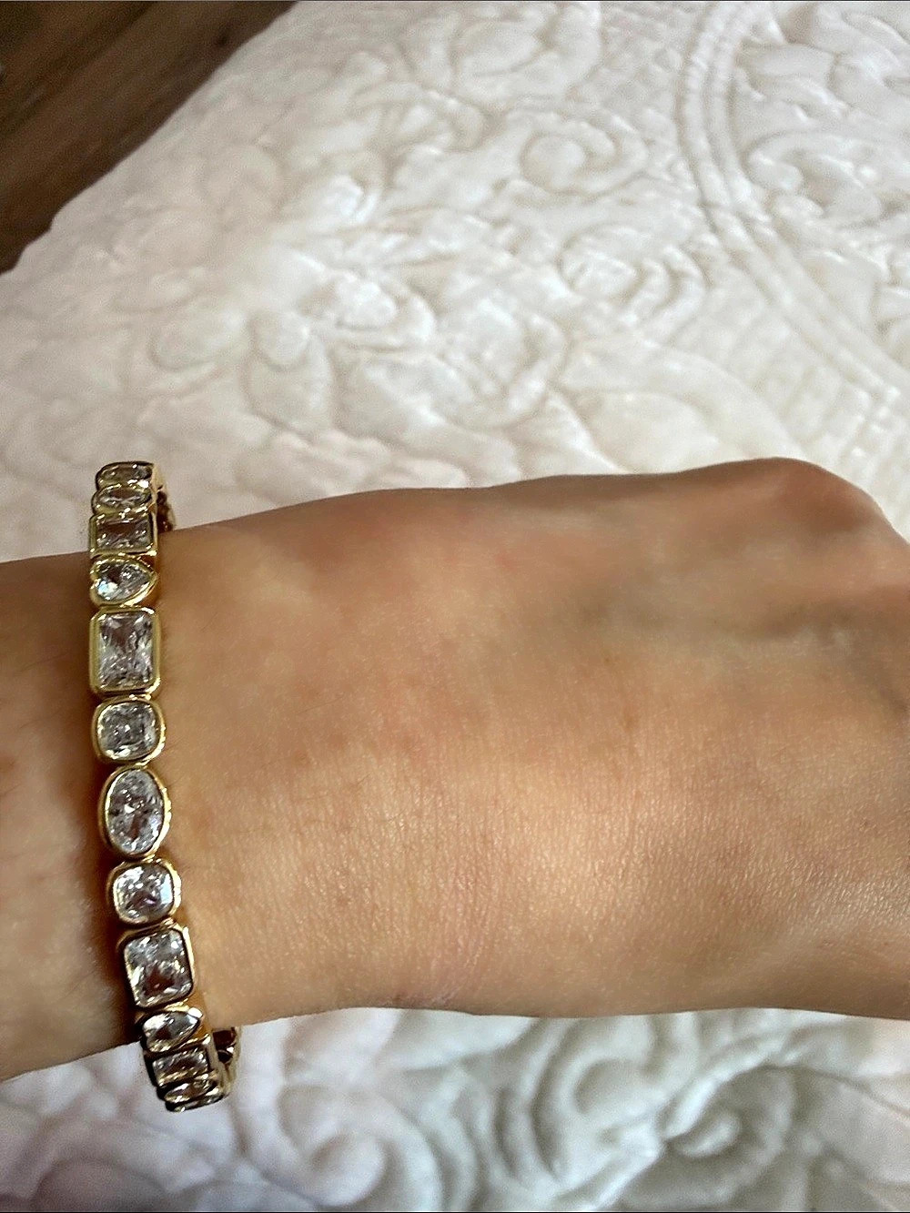 CZ Bangle Mixed Cuts Gold Finish